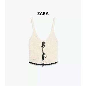 Zara Cream Knit Crop Top with Black Ties